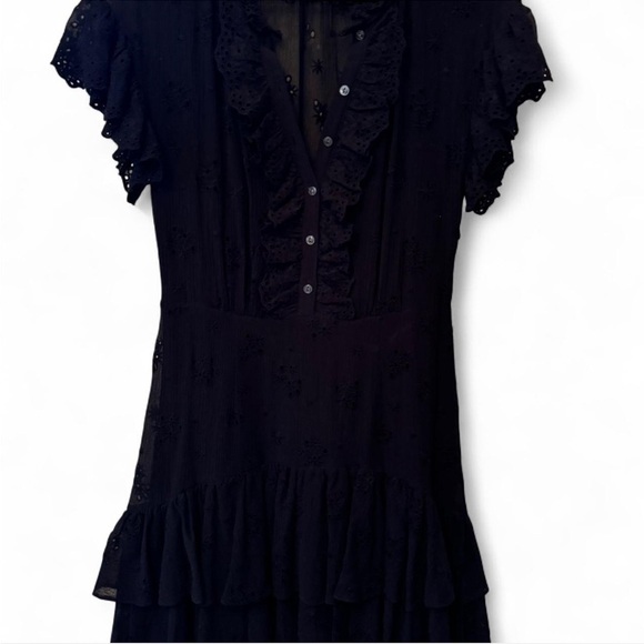 Rebecca Taylor Black Tiered Ruffled Mini Dress size 2 NO BELT** - Picture 2 of 6